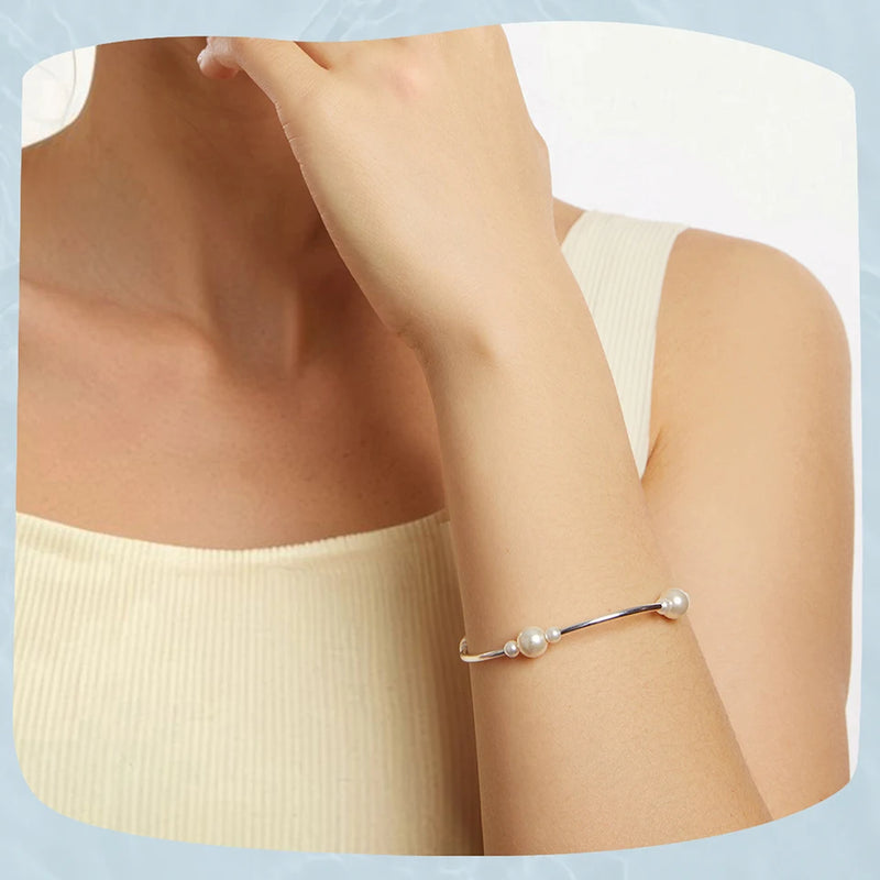 Sterling Silver Hanadama Pearl Bangle - Glamora