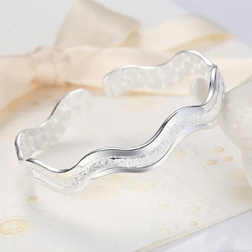 925 Sterling Silver Ripple Cuff Bracelet - Glamora