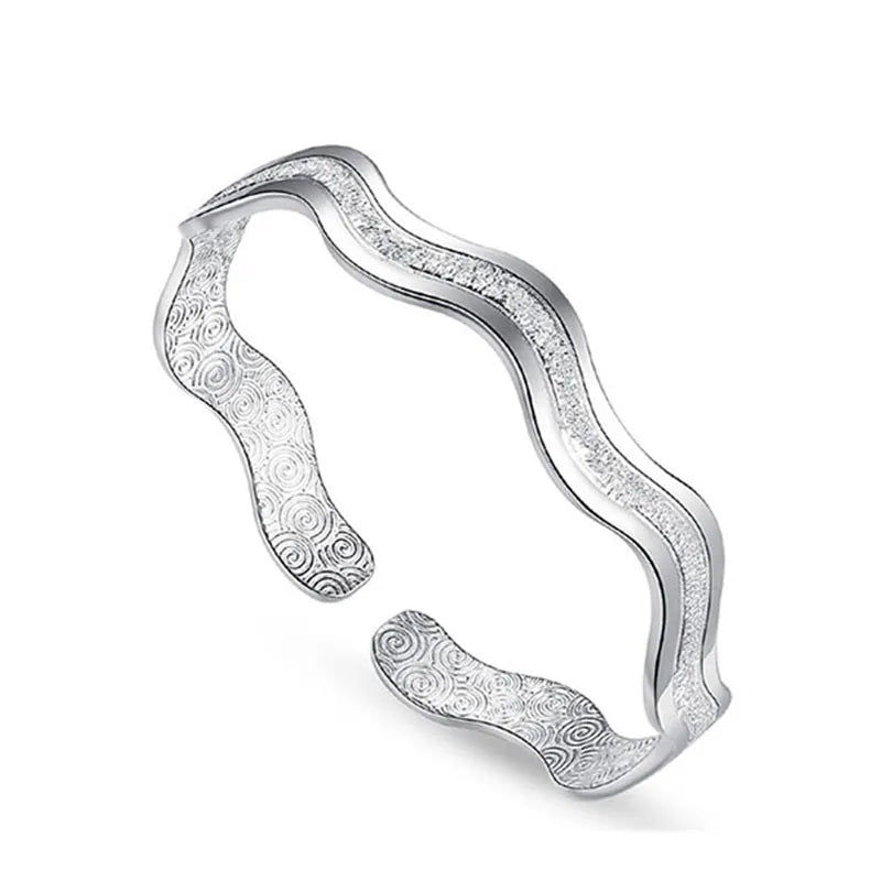 925 Sterling Silver Ripple Cuff Bracelet - Glamora