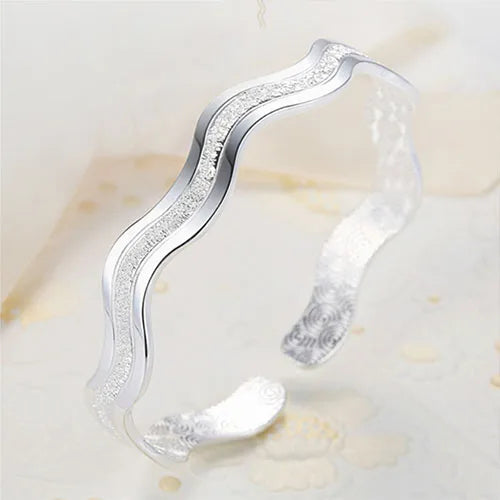 925 Sterling Silver Ripple Cuff Bracelet - Glamora