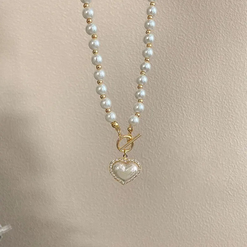 Elegant Pearl Heart Pendant Necklace