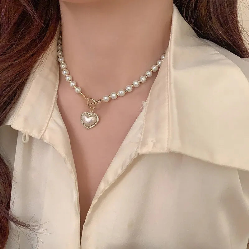 Elegant Pearl Heart Pendant Necklace