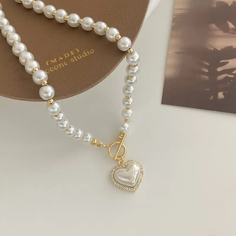Elegant Pearl Heart Pendant Necklace