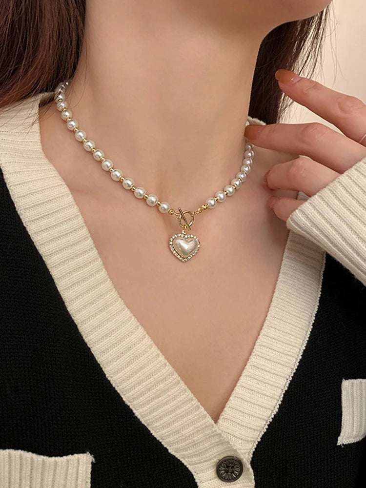 Elegant Pearl Heart Pendant Necklace