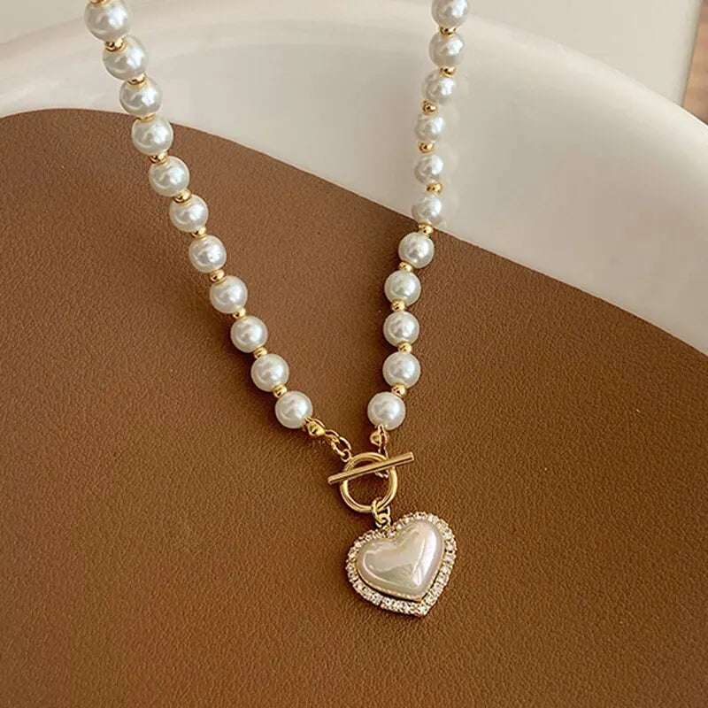 Elegant Pearl Heart Pendant Necklace
