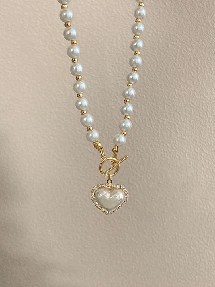 Elegant Pearl Heart Pendant Necklace