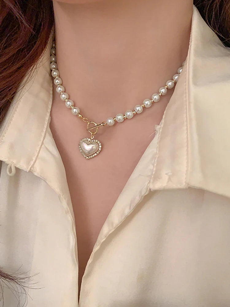 Elegant Pearl Heart Pendant Necklace