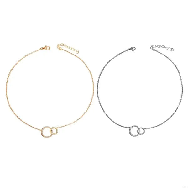Dainty Double Circle Brass Necklace - Glamora