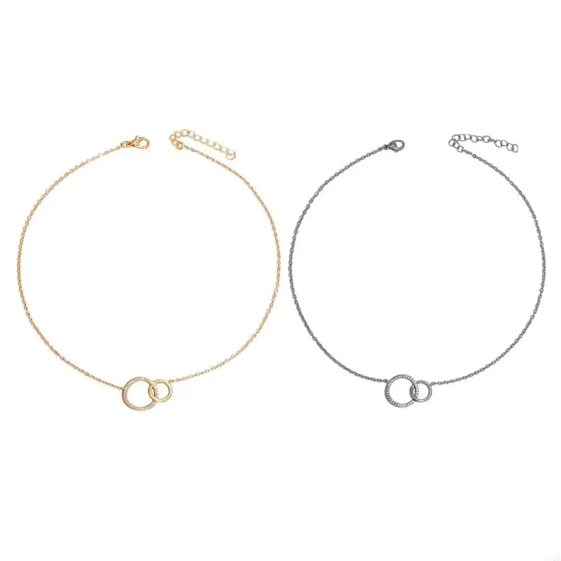 Dainty Double Circle Brass Necklace - Glamora