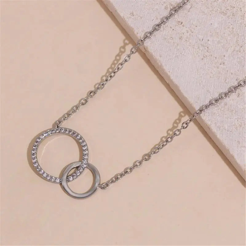 Dainty Double Circle Brass Necklace - Glamora