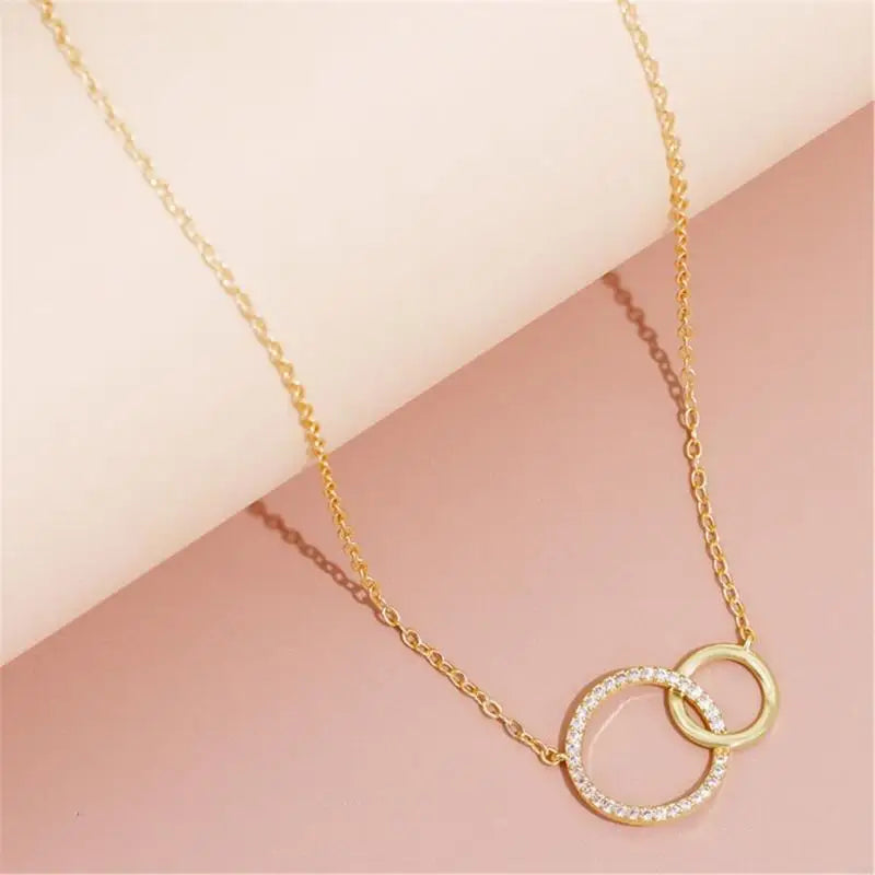 Dainty Double Circle Brass Necklace - Glamora