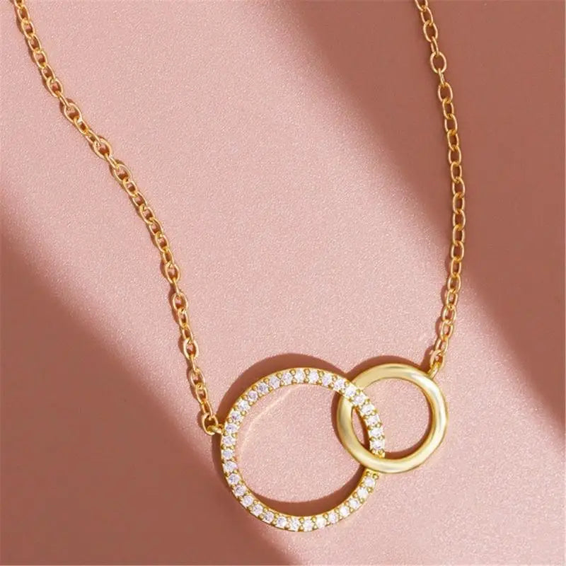 Dainty Double Circle Brass Necklace - Glamora