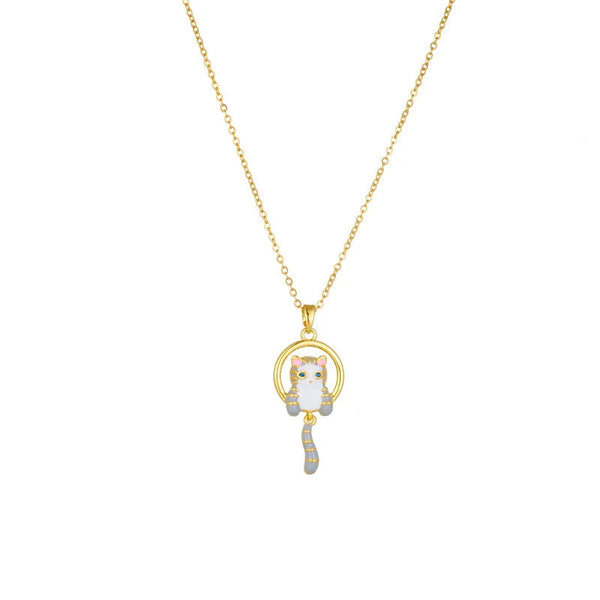 Copper Titanium Cat Oil Drop Necklace - Glamora