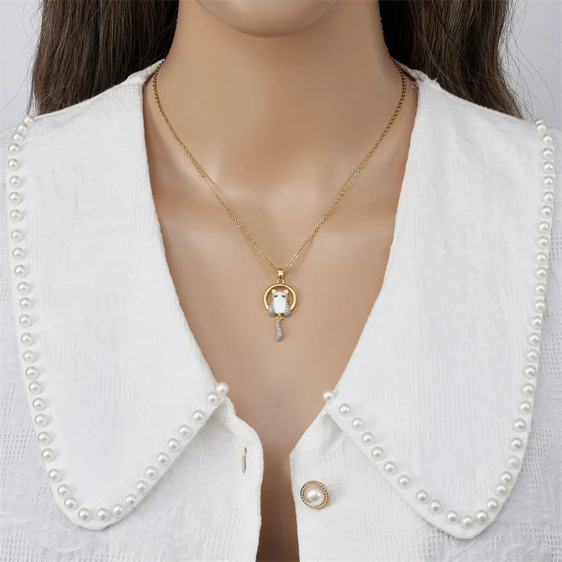 Copper Titanium Cat Oil Drop Necklace