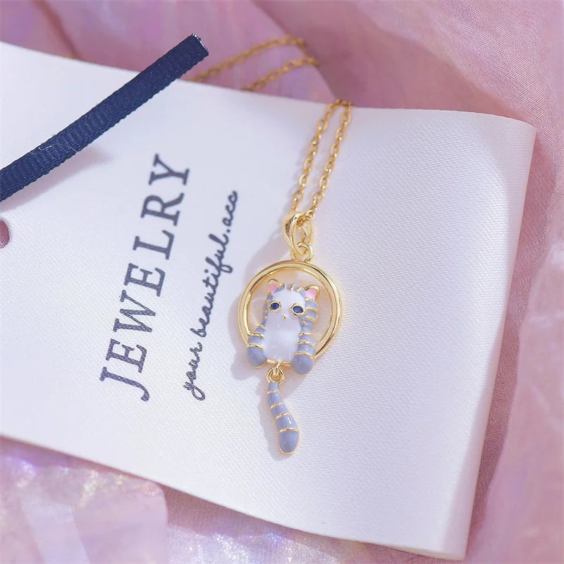 Copper Titanium Cat Oil Drop Necklace