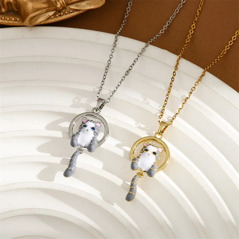 Copper Titanium Cat Oil Drop Necklace