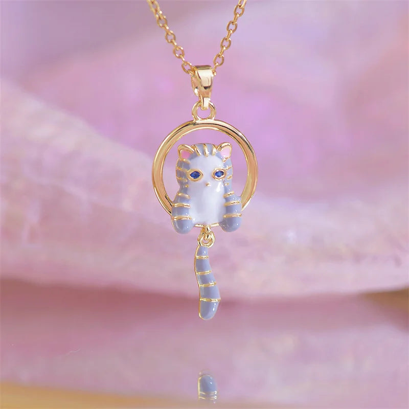 Copper Titanium Cat Oil Drop Necklace