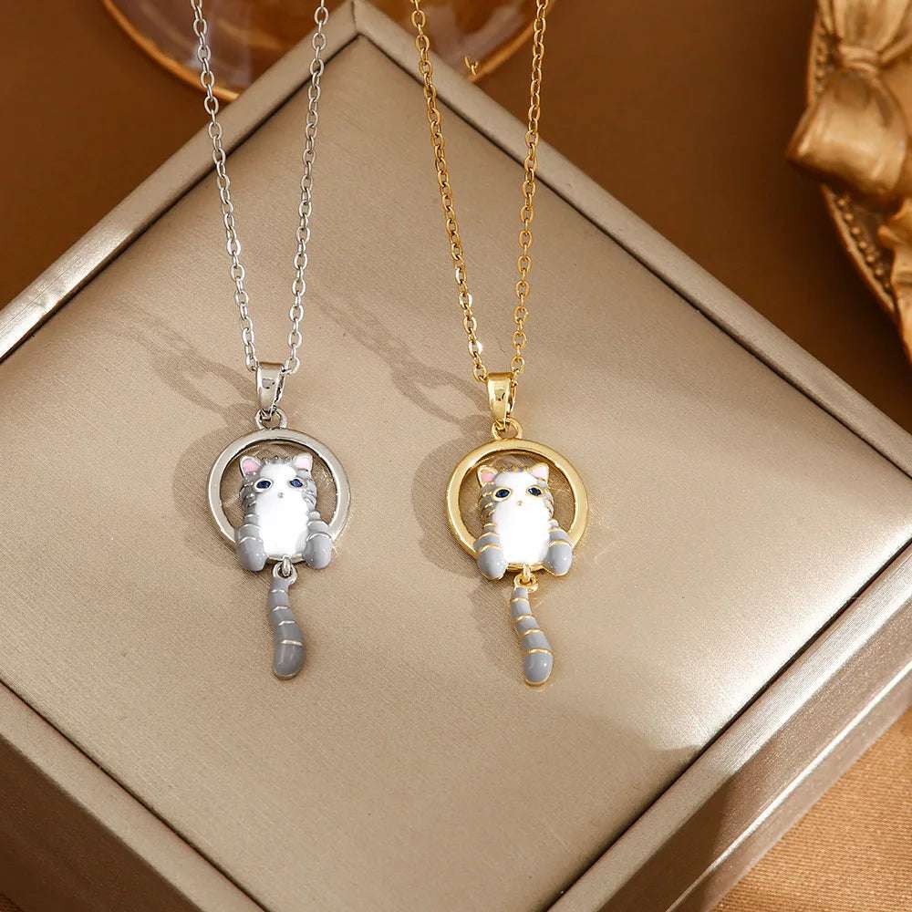 Copper Titanium Cat Oil Drop Necklace