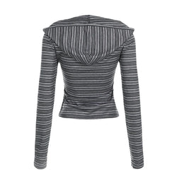 Striped Hooded Slim Fit Tops Women - Glamora