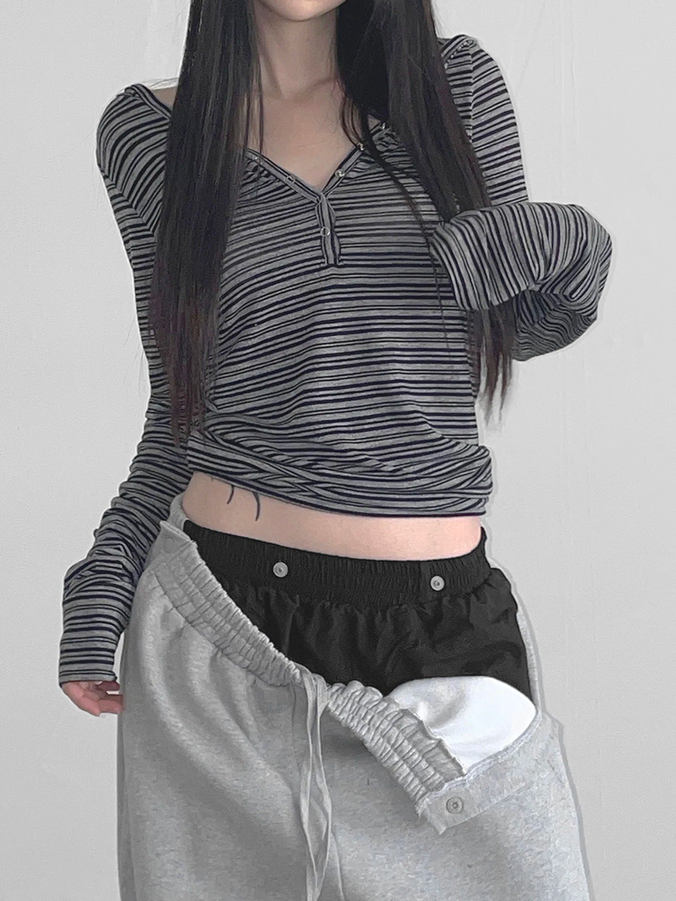 Striped Hooded Slim Fit Tops Women