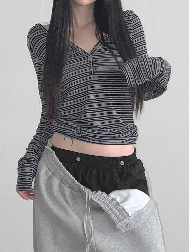 Striped Hooded Slim Fit Tops Women - Glamora