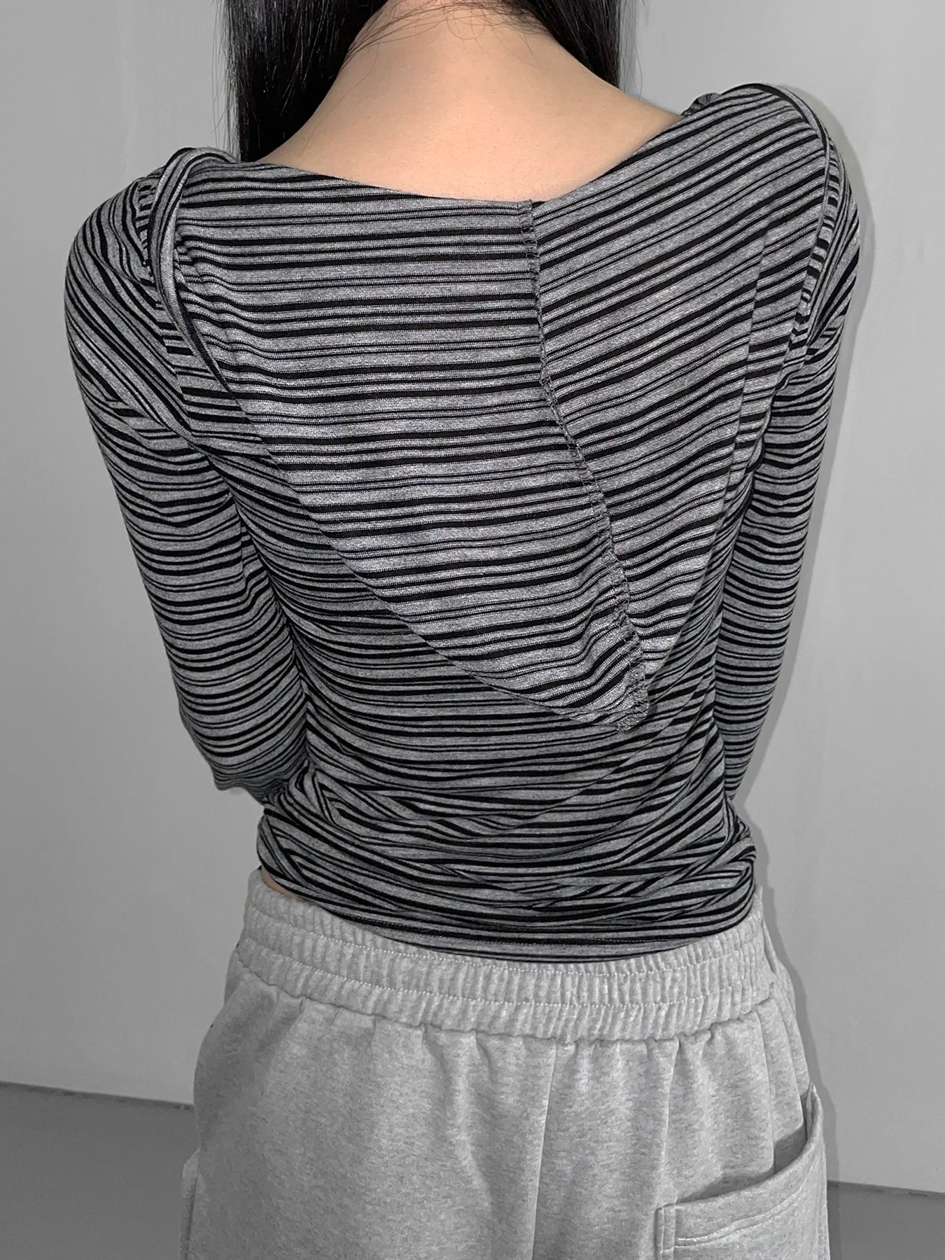 Striped Hooded Slim Fit Tops Women