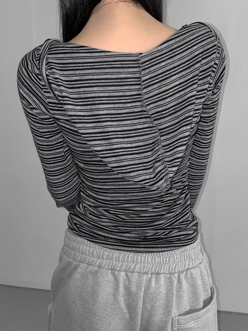 Striped Hooded Slim Fit Tops Women - Glamora