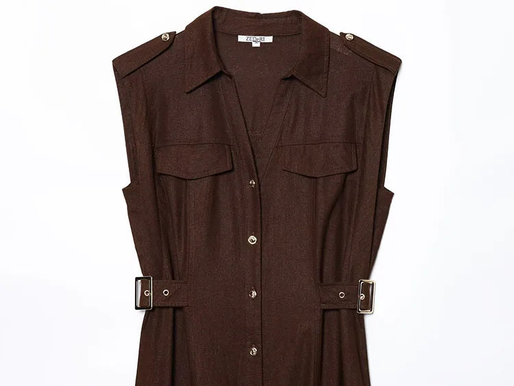 Pleated Belted Dress Elegant Spring Wear - Glamora