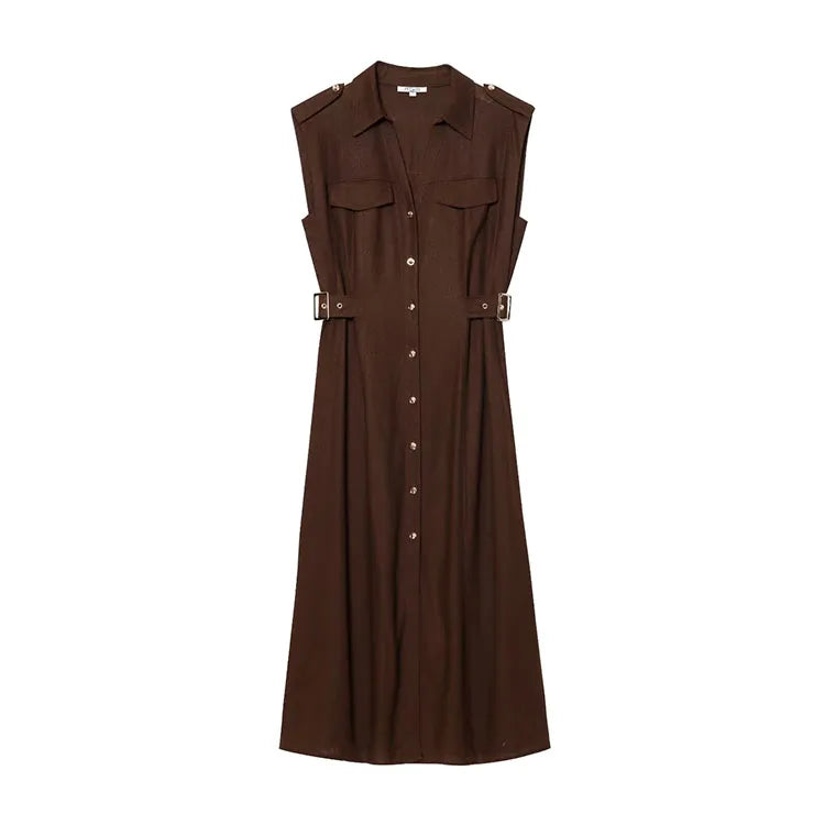 Pleated Belted Dress Elegant Spring Wear - Glamora