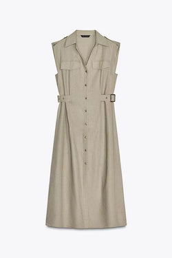 Pleated Belted Dress Elegant Spring Wear - Glamora