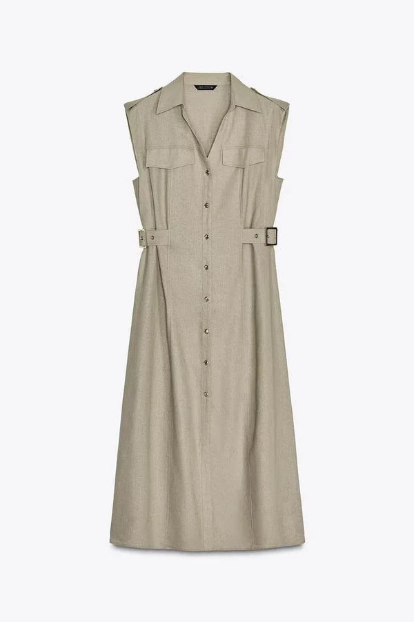Pleated Belted Dress Elegant Spring Wear - Glamora