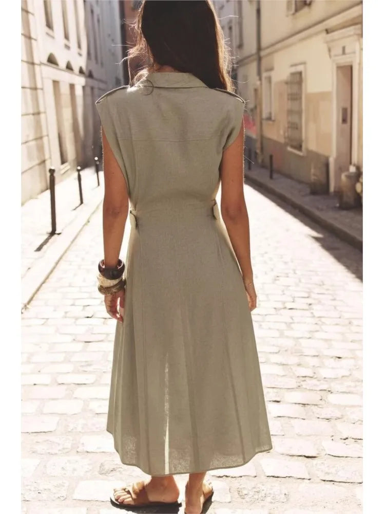 Pleated Belted Dress Elegant Spring Wear - Glamora