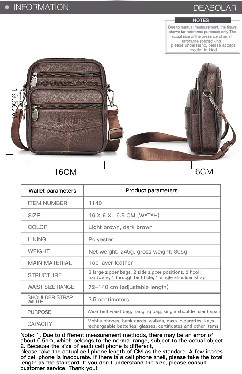 Genuine Leather Crossbody Bag Travel