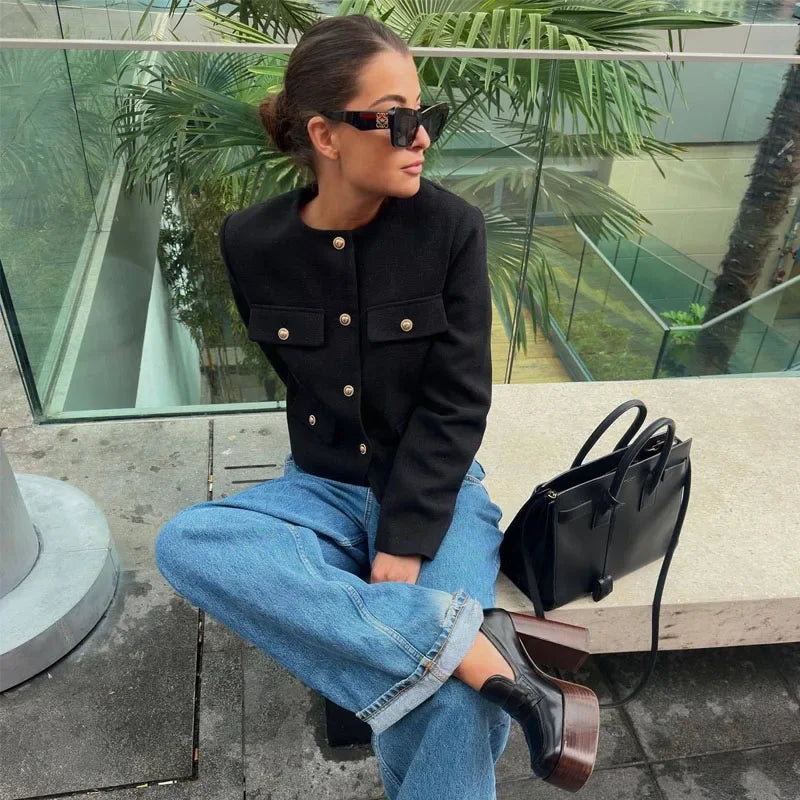 Cropped Button Jacket Warm Stylish Women