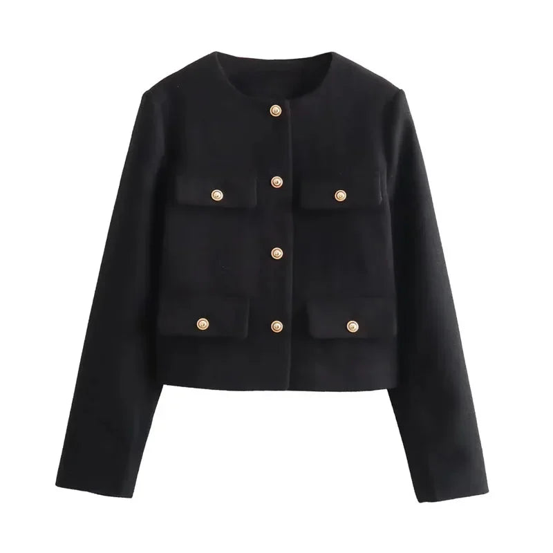 Cropped Button Jacket Warm Stylish Women