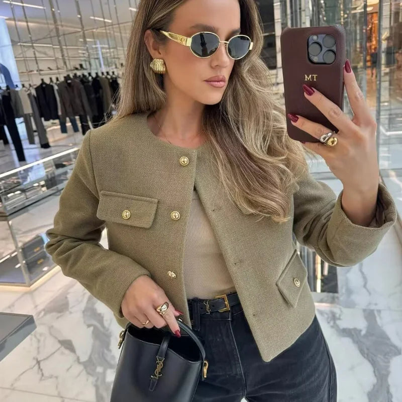 Cropped Button Jacket Warm Stylish Women