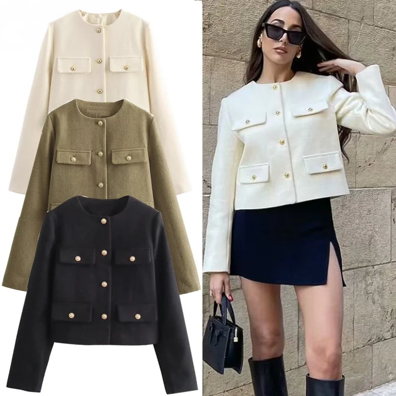 Cropped Button Jacket Warm Stylish Women