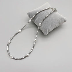 Silver Pearl Beaded Korean Fashion Necklace - Glamora