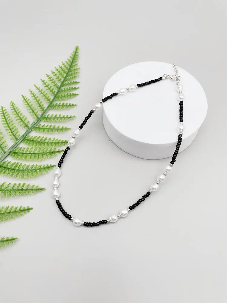 Silver Pearl Beaded Korean Fashion Necklace - Glamora