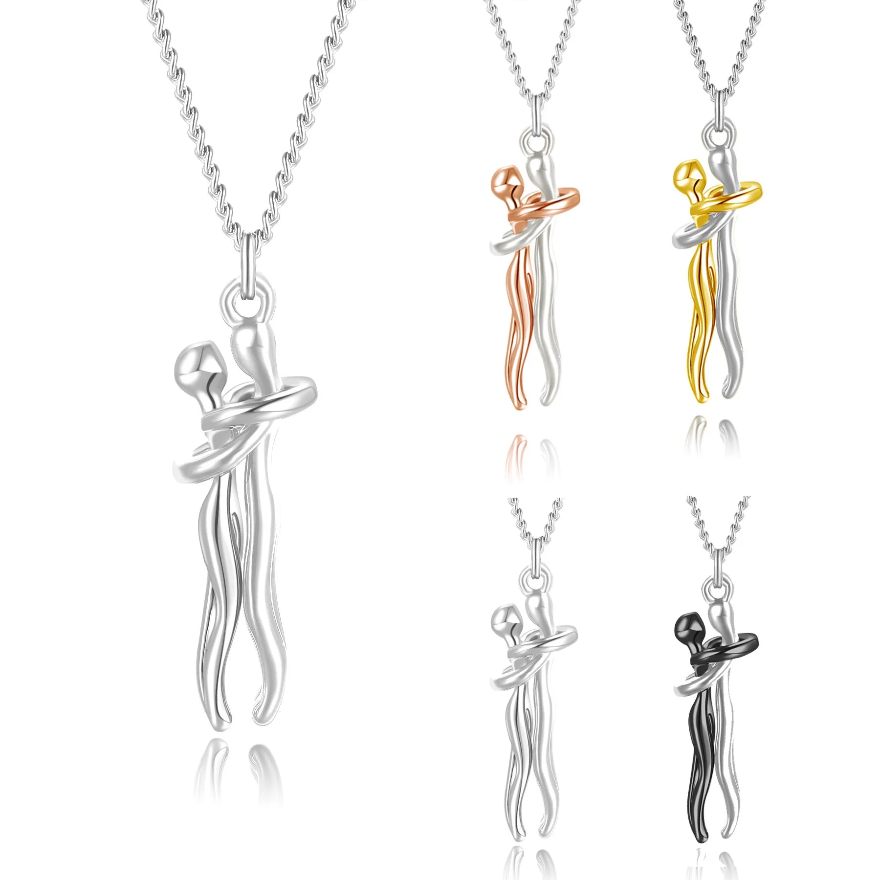 Unique Couple Embracing Hugging Pendant Necklace With Artistic Human Body Design