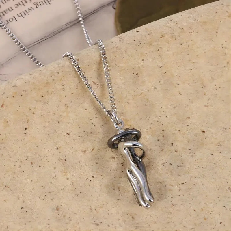 Unique Couple Embracing Hugging Pendant Necklace With Artistic Human Body Design