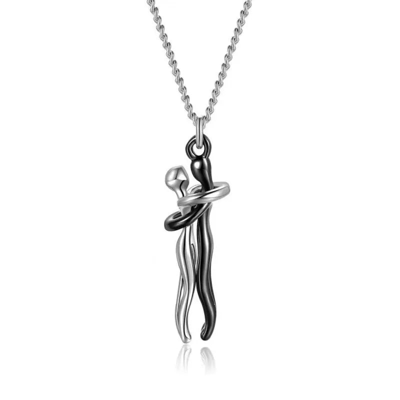 Unique Couple Embracing Hugging Pendant Necklace With Artistic Human Body Design