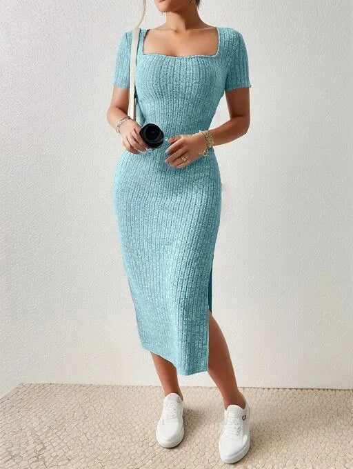 Square Neck Hip Hugging Dress Summer - Glamora
