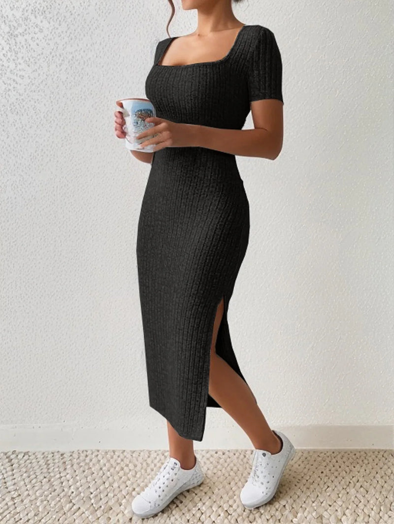 Square Neck Hip Hugging Dress Summer - Glamora