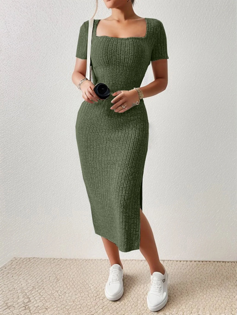 Square Neck Hip Hugging Dress Summer - Glamora