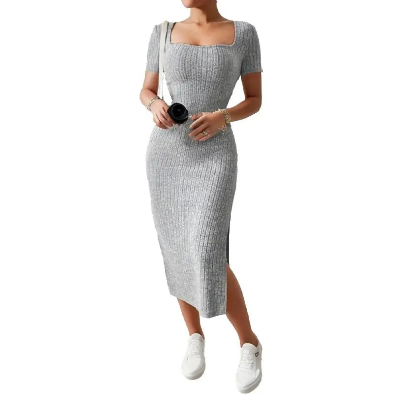 Square Neck Hip Hugging Dress Summer - Glamora