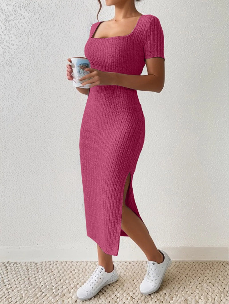 Square Neck Hip Hugging Dress Summer - Glamora