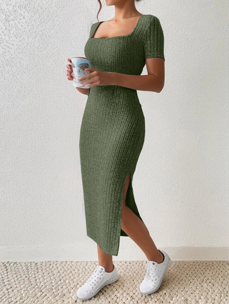 Square Neck Hip Hugging Dress Summer - Glamora