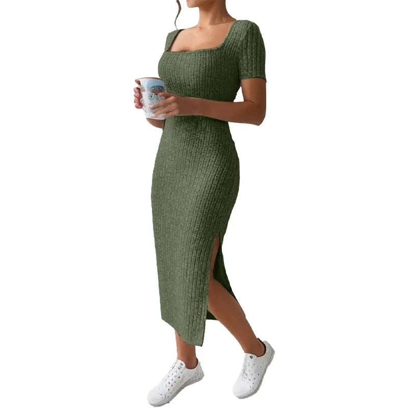 Square Neck Hip Hugging Dress Summer - Glamora