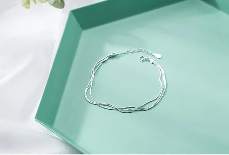 925 Sterling Silver Layered Korean Bracelet